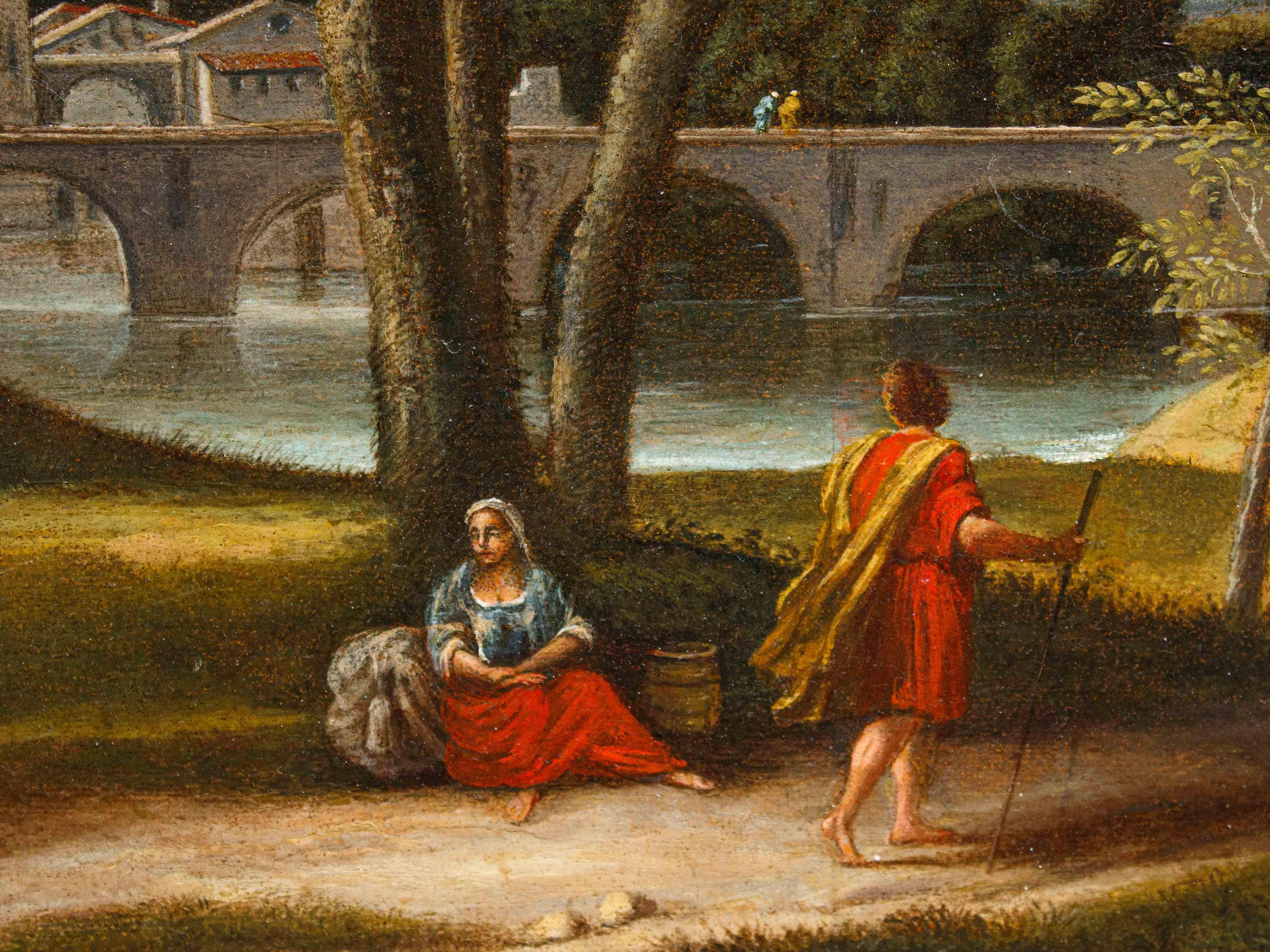 Huilé XVIIe siècle Le Christ et le Samaritain Huile sur toile École romane en vente