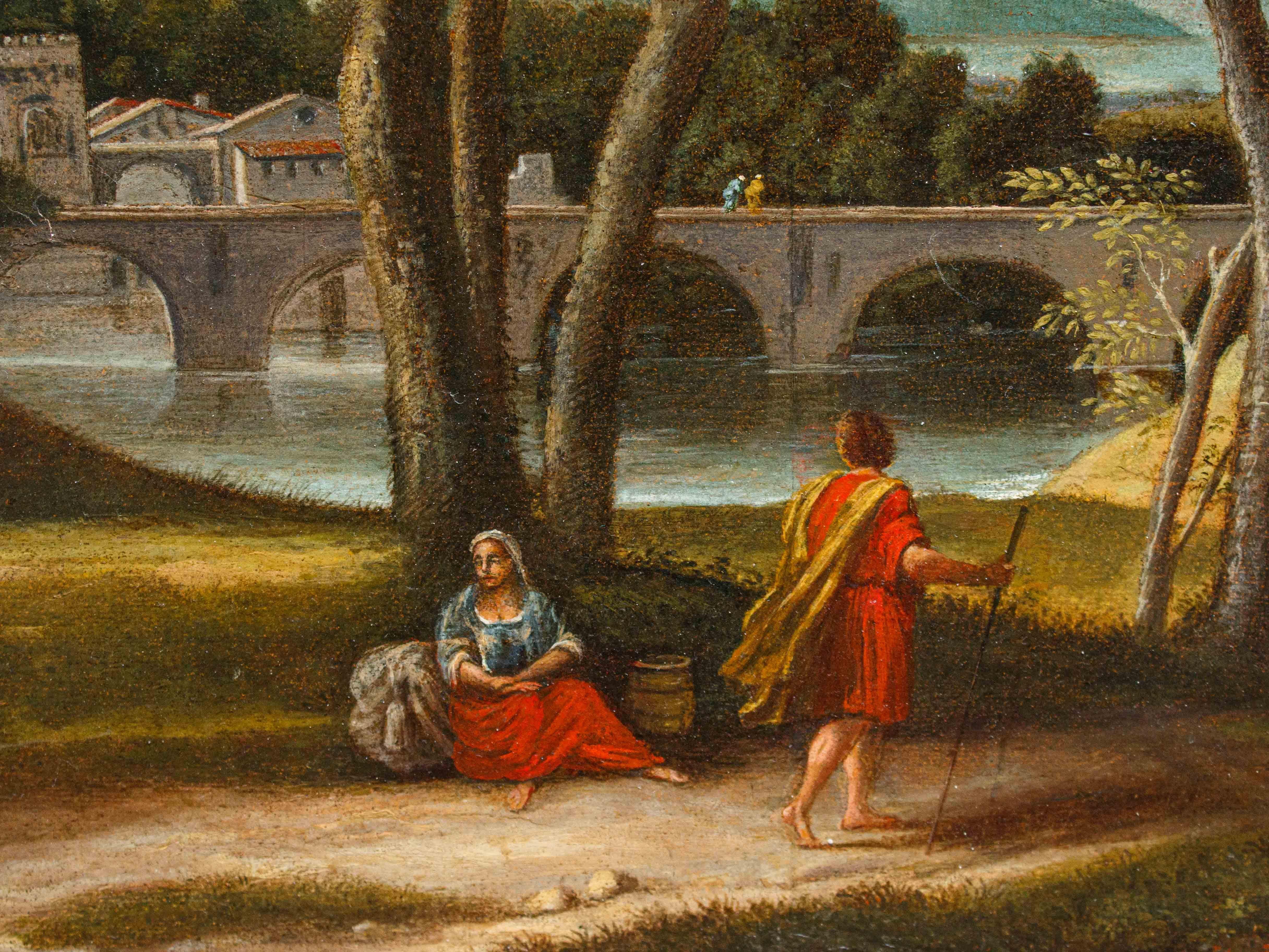 XVIIe siècle Le Christ et le Samaritain Huile sur toile École romane en vente 1