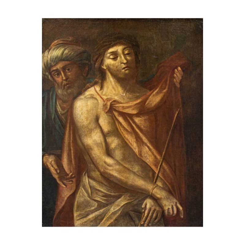 17th century 

Christ in chains

Oil on canvas, 95 x 71 cm

Frame 110 x 84 cm

The figurative tradition representing Christ with chained hands can be traced back to the early Middle Ages, when an iconography of His pains spread widely. The