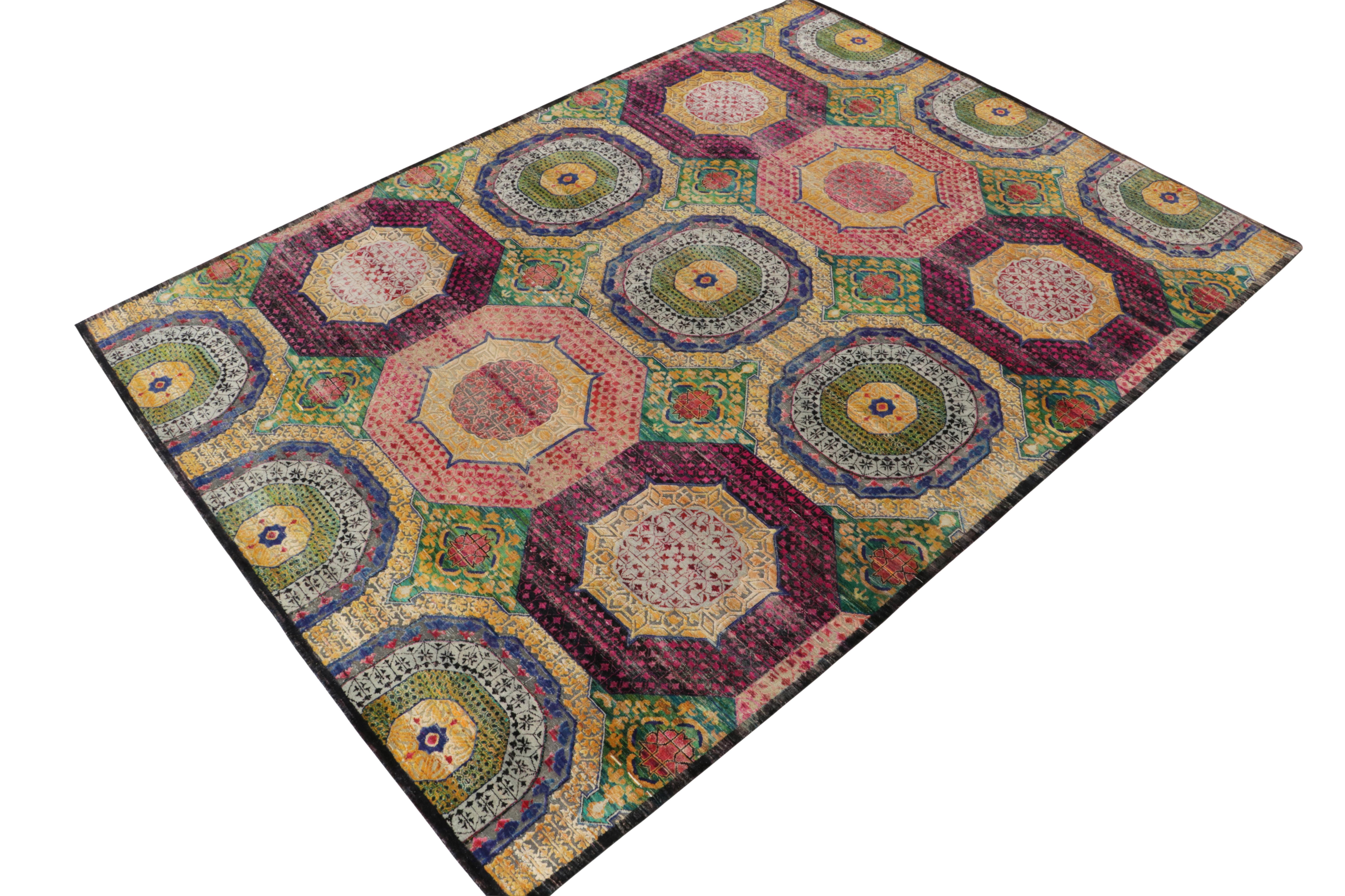 Hand-knotted in fine quality wool & silk, a gorgeous 9x12 rug inspired by 17th century Indian designs.

On the Design: A favorite from our Modern Classics collection, the design depicts an elaborate classic design in purple, blue, gold and green