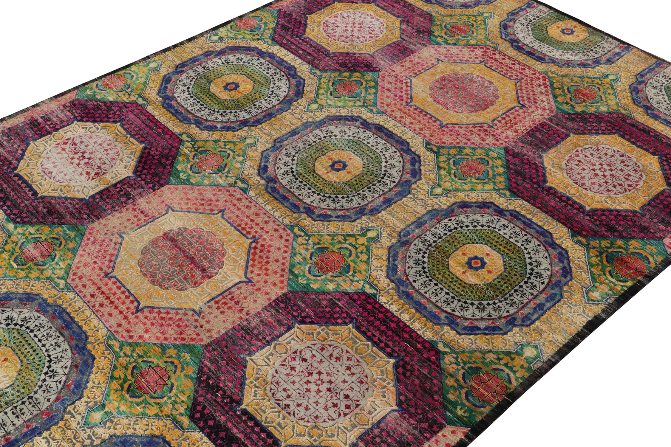 Hand-Knotted 17th Century Classic Style Rug in Gold, Purple and Blue Medallion Patterns For Sale