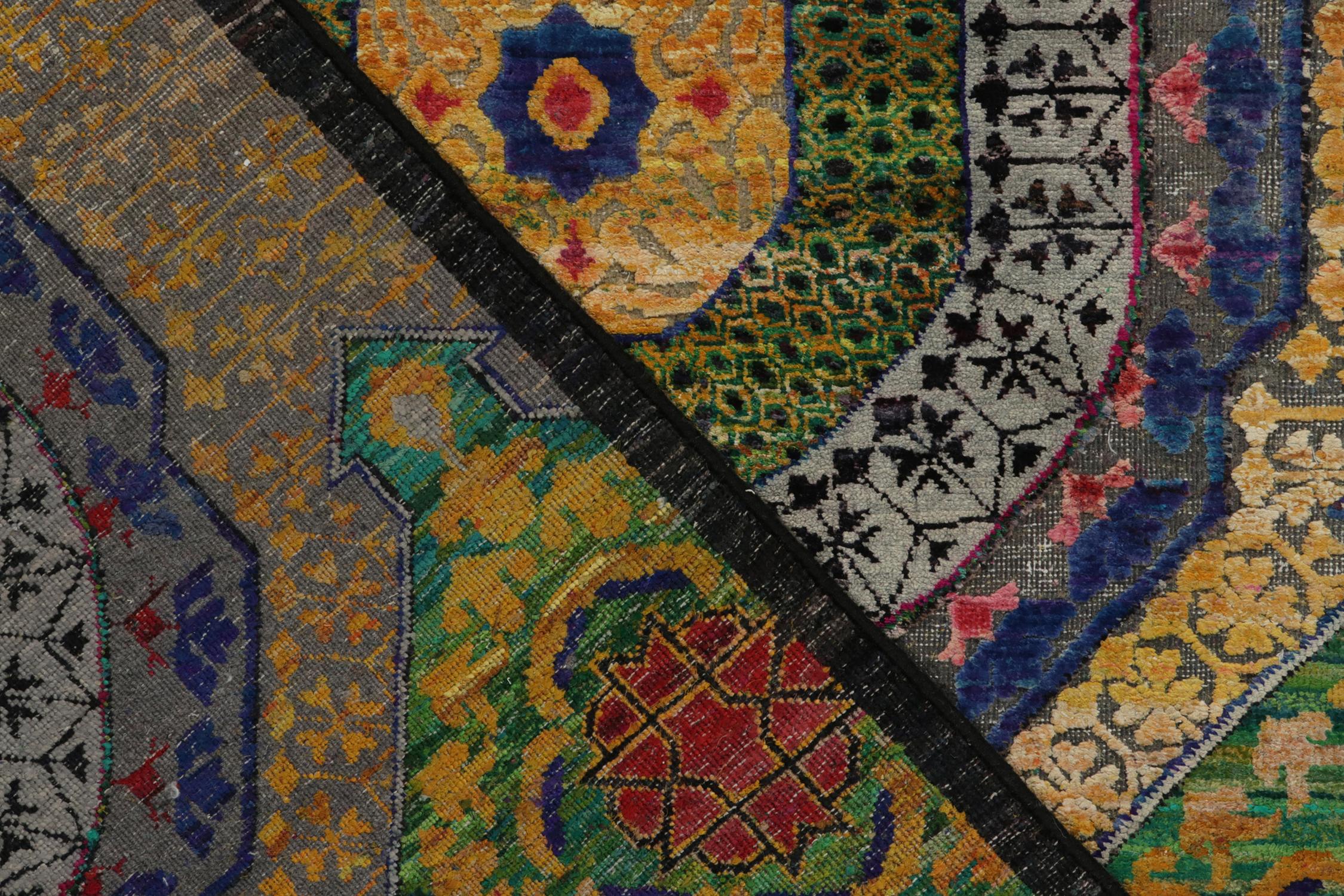 Wool 17th Century Classic Style Rug in Gold, Purple and Blue Medallion Patterns For Sale