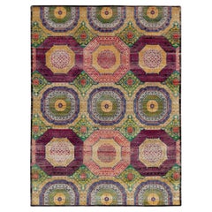 17th Century Classic Style Rug in Gold, Purple and Blue Medallion Patterns