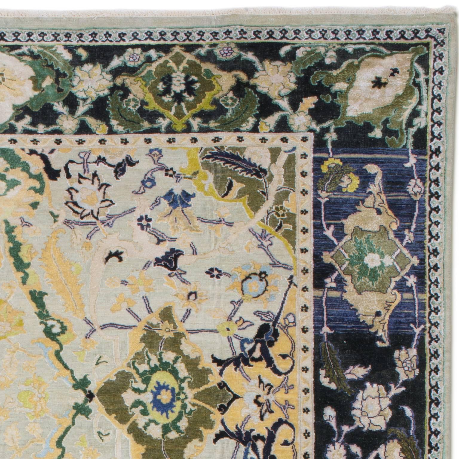 Islamic '17th Century Classic_Polonaise No. 09' Jaipur, Persian Knot Wool, Silk, Isfahan For Sale