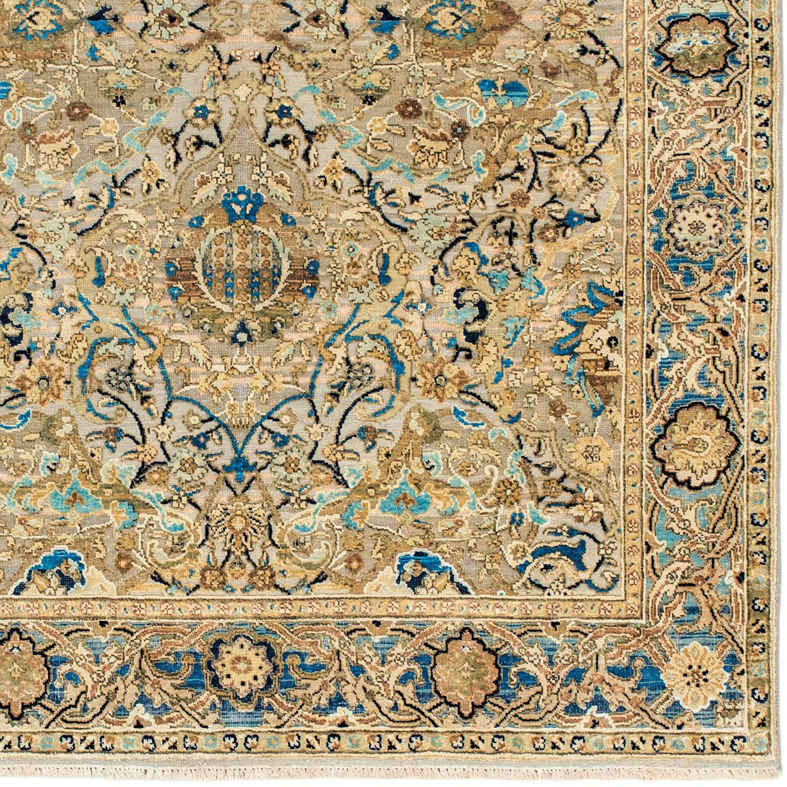 Islamic '17th Century Classic_Poloniase No.01' Wool and Silk Rug, Hand-Knotted in Jaipur For Sale