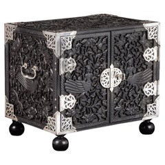 17th century colonial Sinhalese ebony two-door cabinet with silver mounts