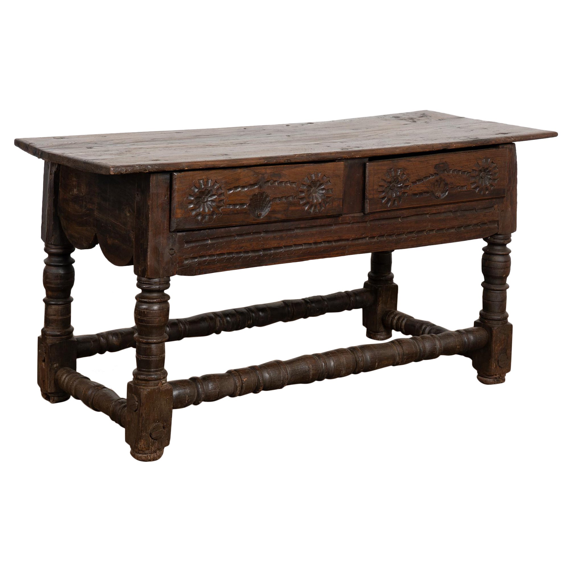 17th Century Console Table with Two Carved Drawers, Portugal For Sale