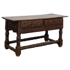 17th Century Console Table with Two Carved Drawers, Portugal