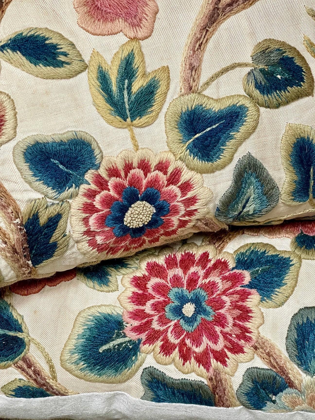 18th Century and Earlier 17th Century Crewelwork Pillows PAIR