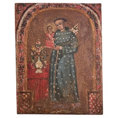 Huile sur toile de Cuzco du XVIIe siècle représentant Saint Antoine de Padua