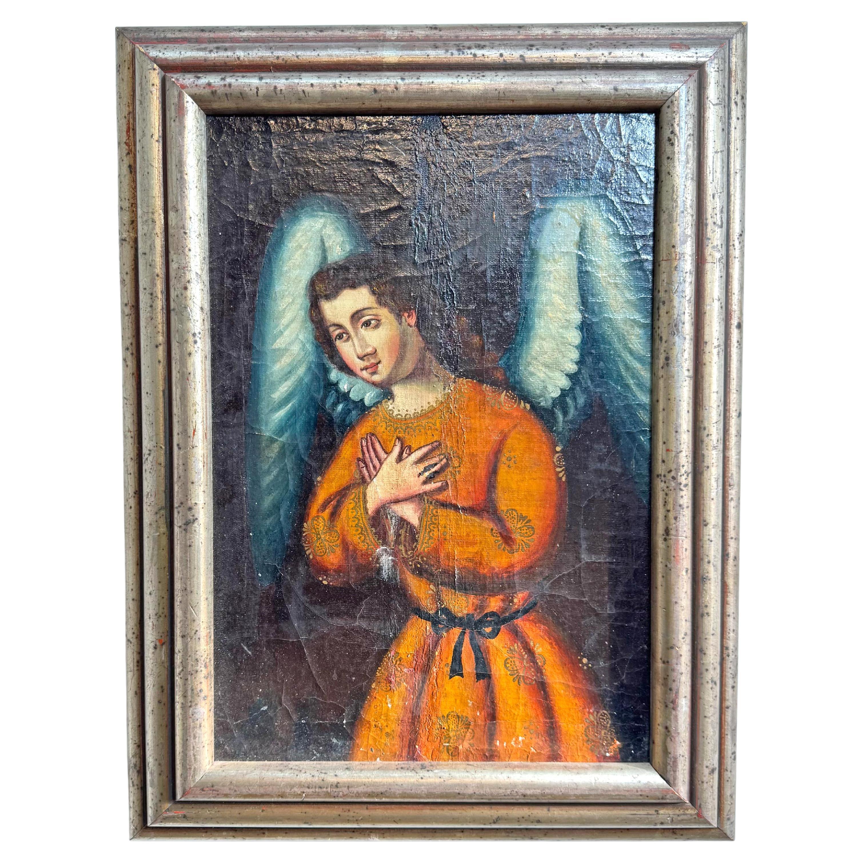 17th Century Cuzco School Oil Painting On Canvas Archangel Selaphiel For Sale