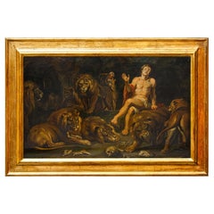 17th Century Daniel in the Lions' Den Painting Oil on Panel Rubensian School