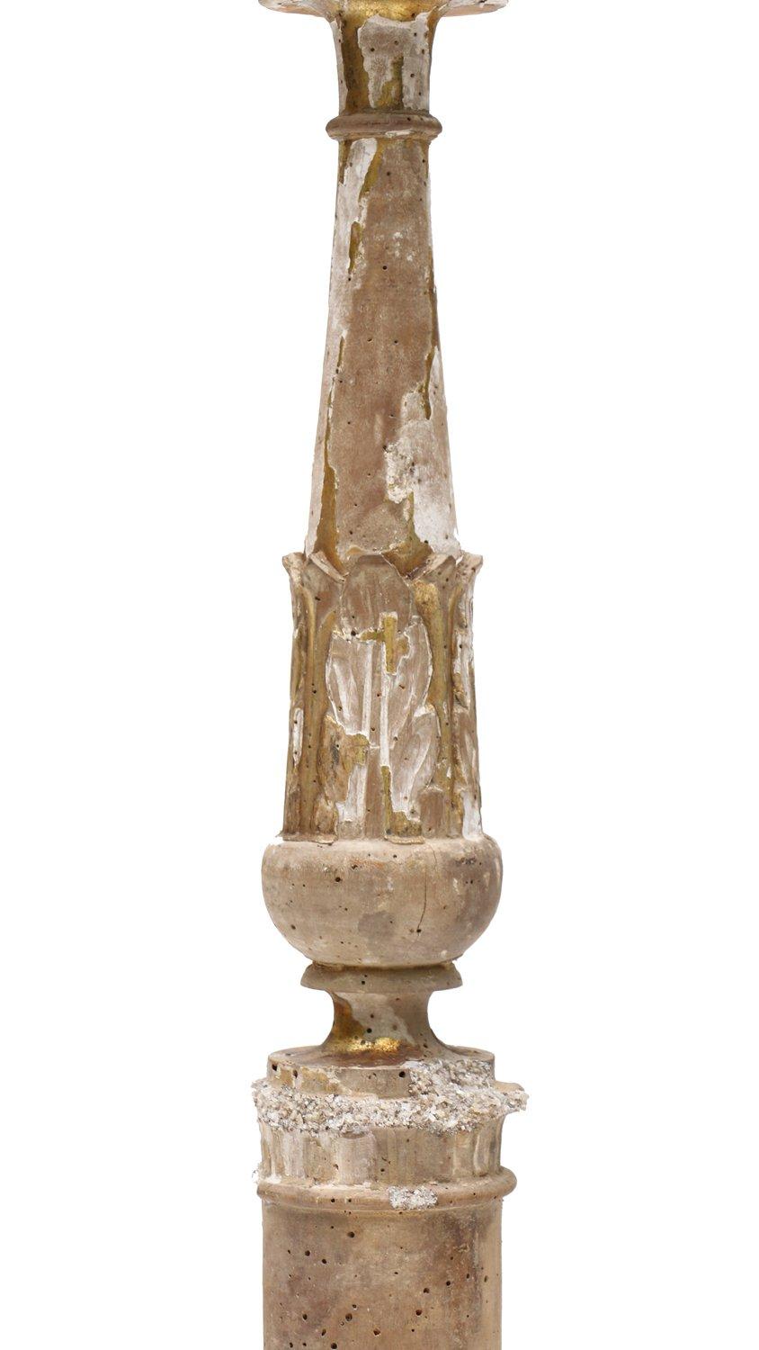 Baroque 17th Century Italian Candlestick with Fossil Agate Coral & Pearls on Lucite For Sale