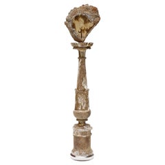 17th Century Italian Candlestick with Fossil Agate Coral & Pearls on Lucite