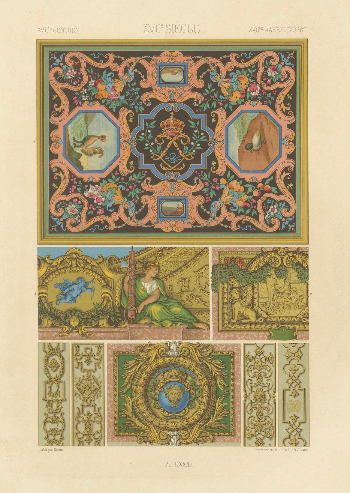 Motifs décoratifs de plafond et de panneau du 17e siècle - Design baroque français, c.1869 en vente 1