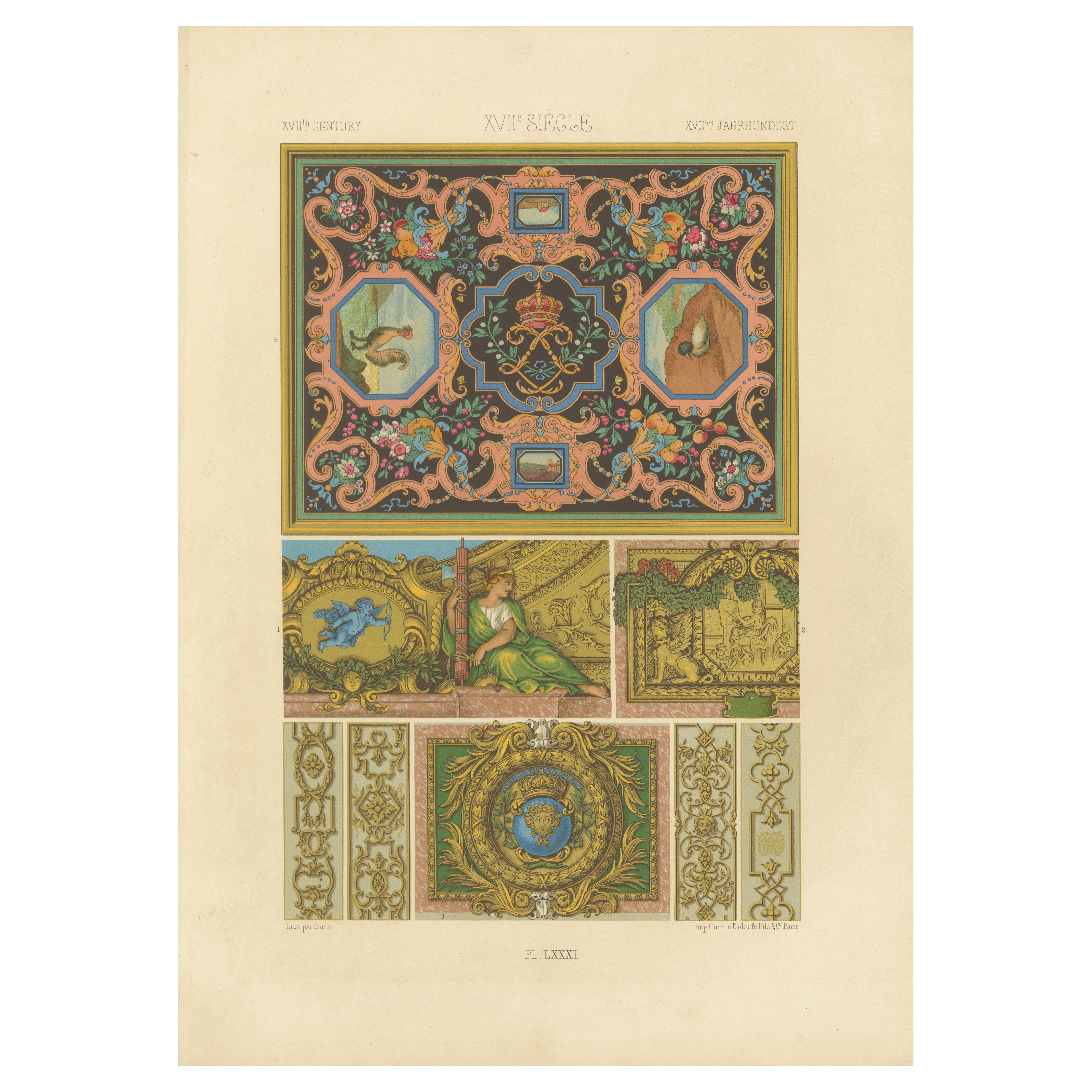 17th Century Decorative Ceiling and Panel Motifs – French Baroque Design, c.1869