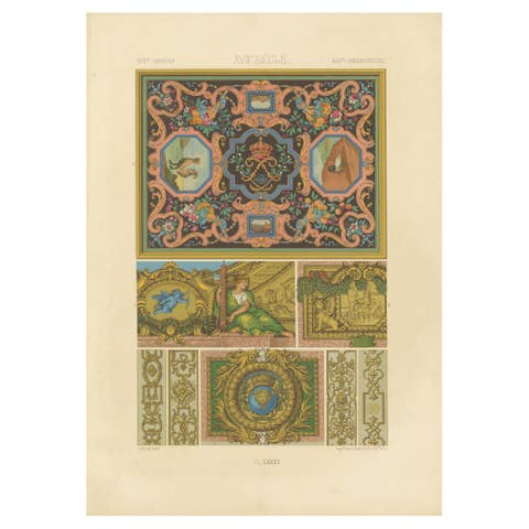 17th Century Decorative Ceiling and Panel Motifs – French Baroque Design, c.1869