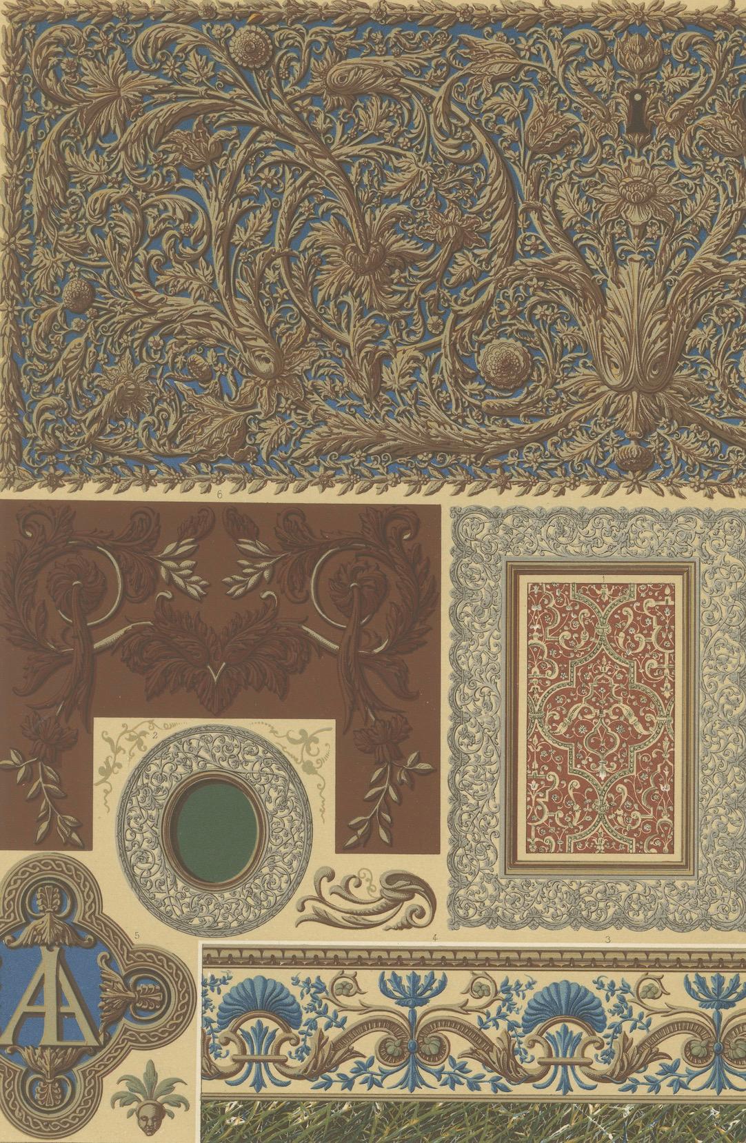 Papier Motifs décoratifs du 17e siècle - Ornementation baroque, planche LXXIV, 1869 en vente
