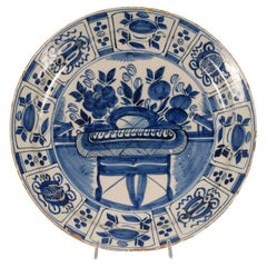 17th Century Delft Chinoiserie Chinese Ming Kraak Charger Blue and White  Plate 