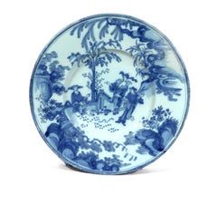 Grand plat de chinoiserie bleu sous glaçure de Delft du 17ème siècle