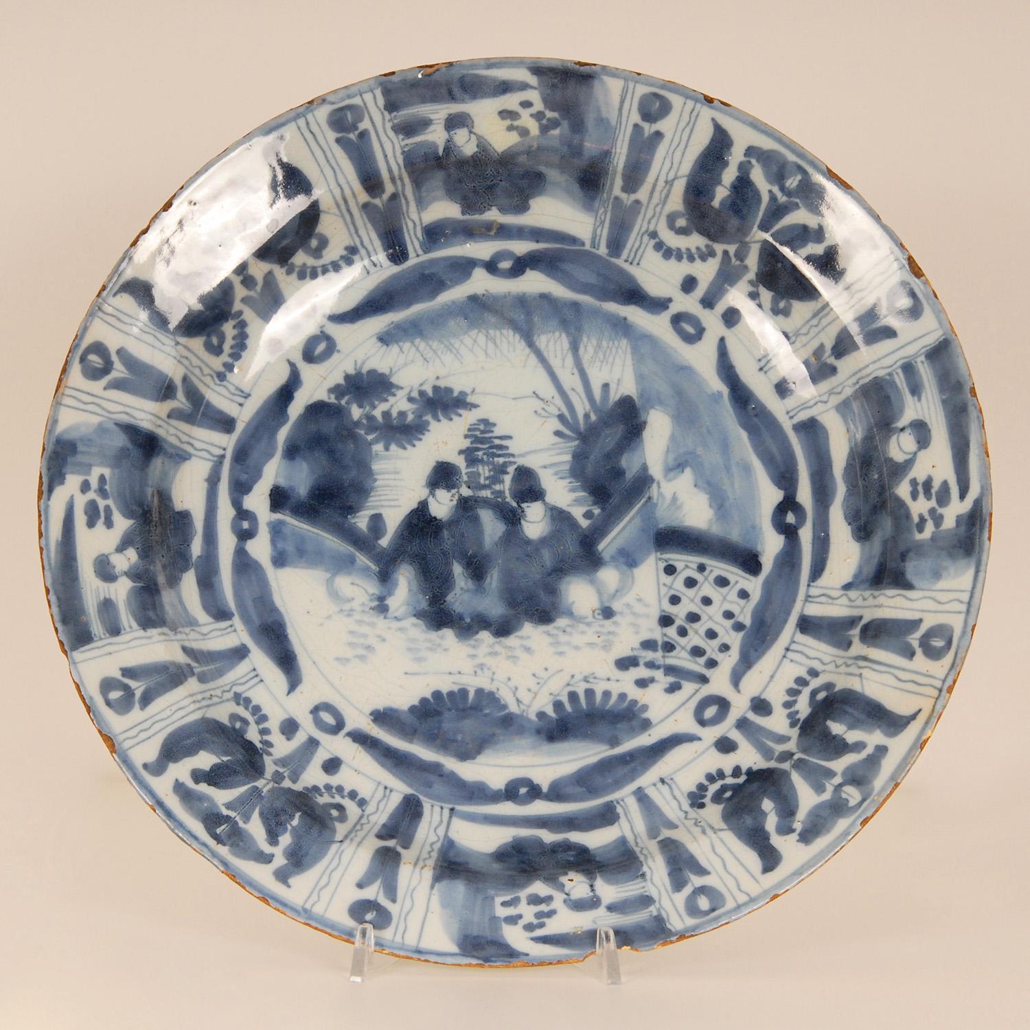 Plat en faïence de Delft bleu et blanc du 17ème siècle Chinoiserie chinoise Ming en vente 4