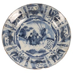 Antique 17th Century Delft plate Chinoiserie Chinese Ming Delftware Blue White Dish