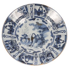 Retro 17th Century Delft Plate Chinoiserie Wanli Style Blue and White Delftware Charge