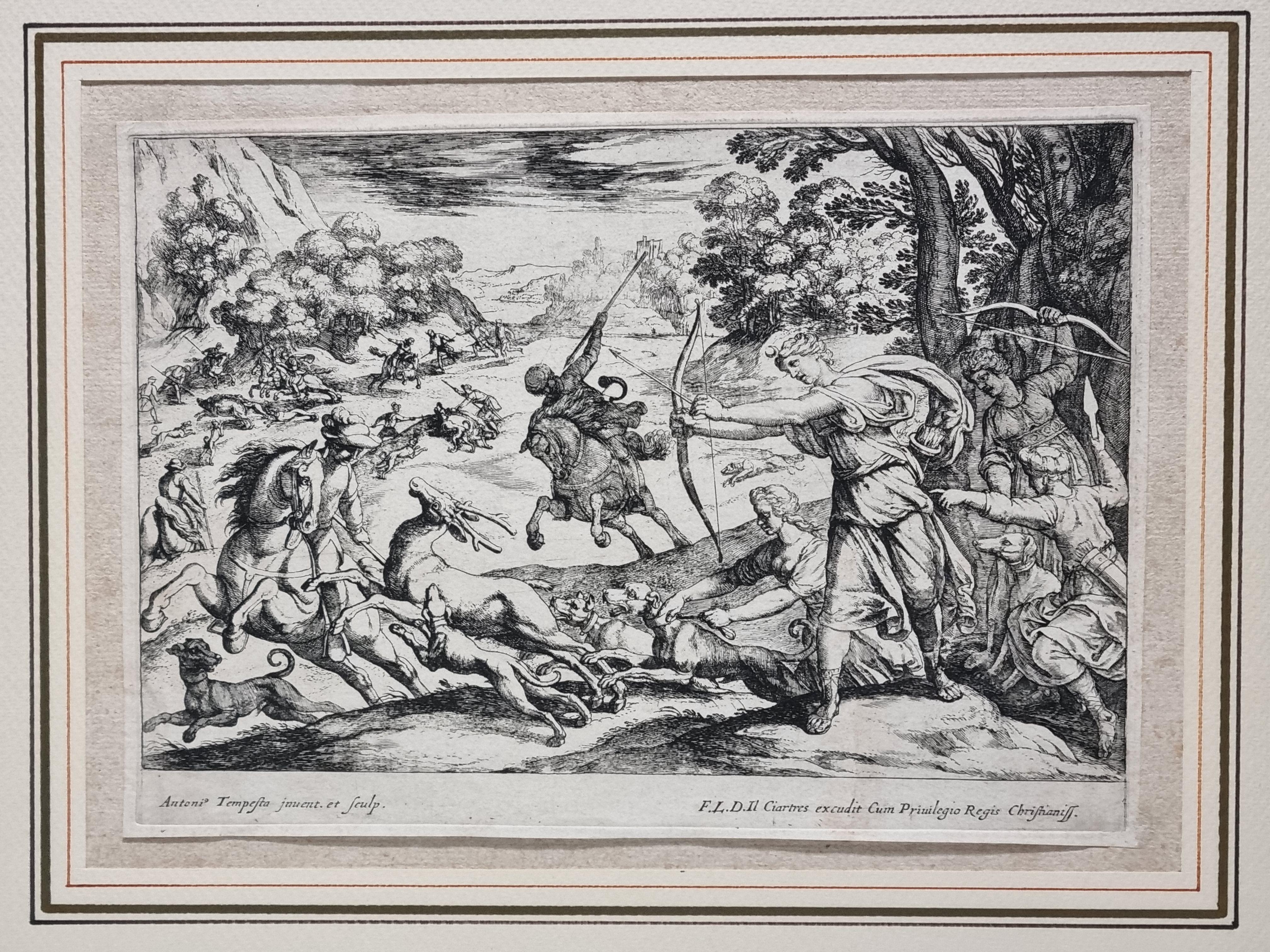 A fine mythological etching by the great Italian engraver Antonio Tempesta (Florence, 1555 – Rome, 5 August 1630) printed by François L'Anglois or Langlois (12 May 1589 (baptised) – 13 January 1647),also called F. L. D. Ciartres (