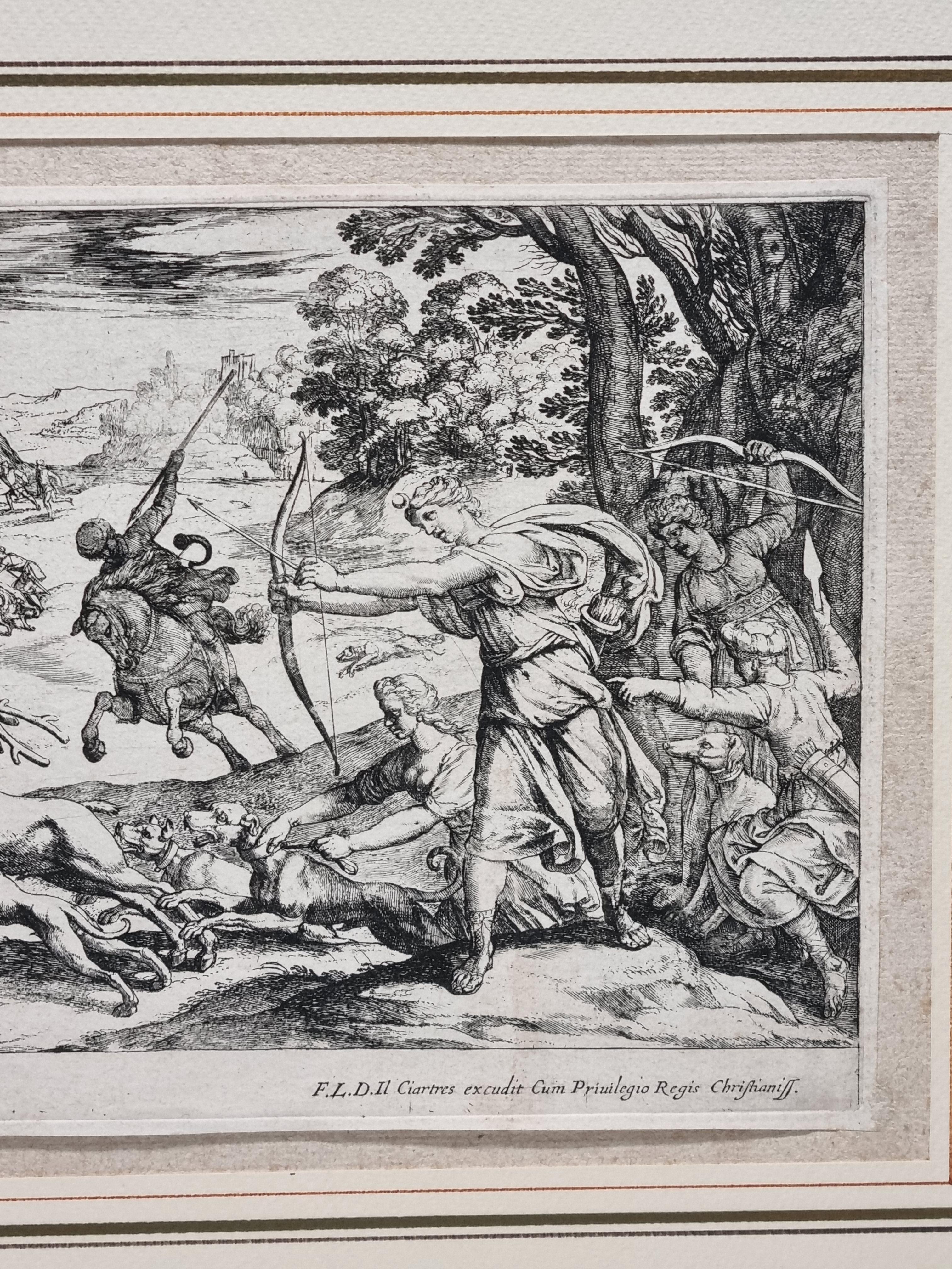 17. Jahrhundert „Diana's Hirsch und Fledermaus Jagd“ Radierung von Antonio Tempesta (Barock) im Angebot