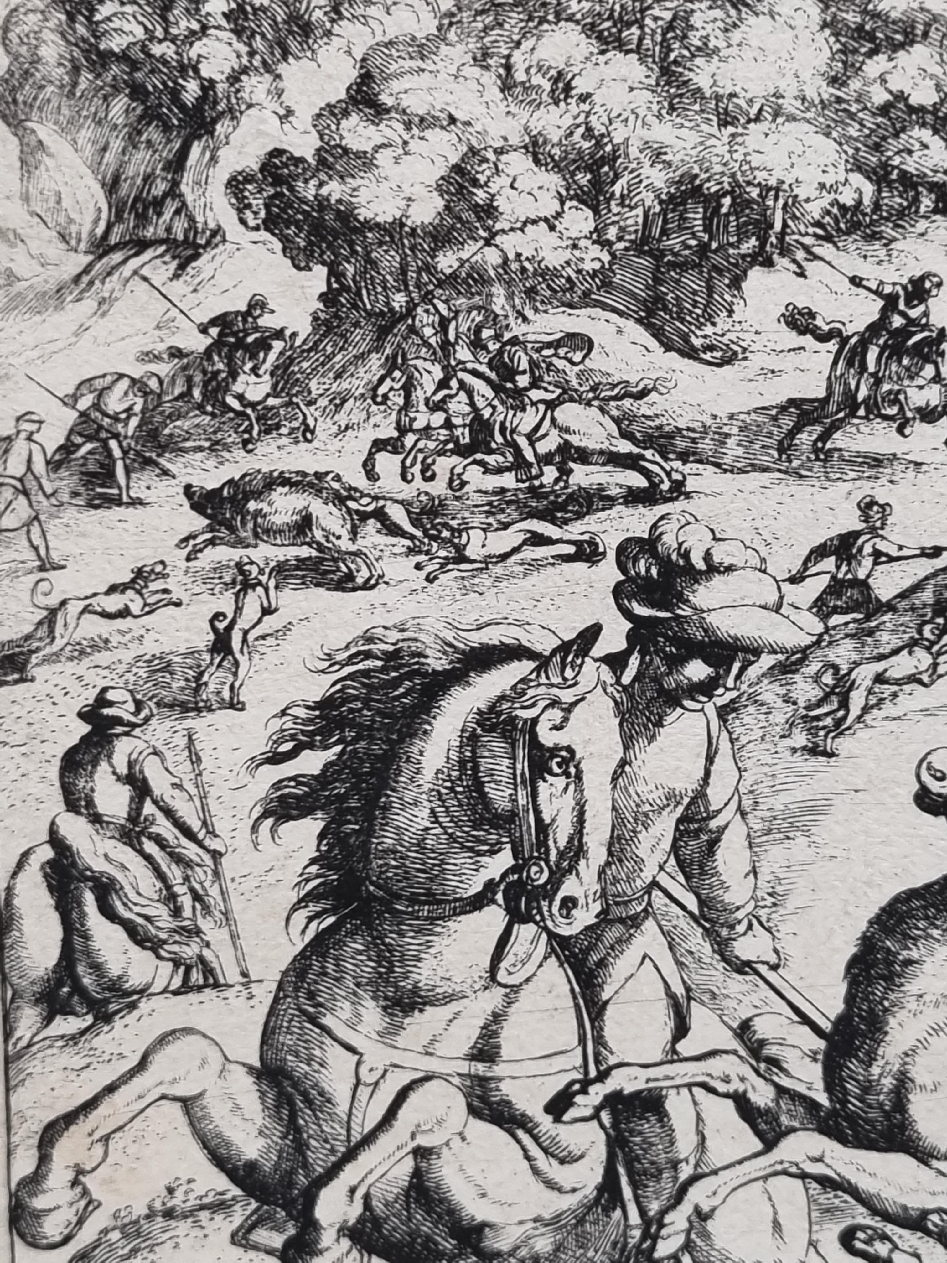 17. Jahrhundert „Diana's Hirsch und Fledermaus Jagd“ Radierung von Antonio Tempesta (Französisch) im Angebot