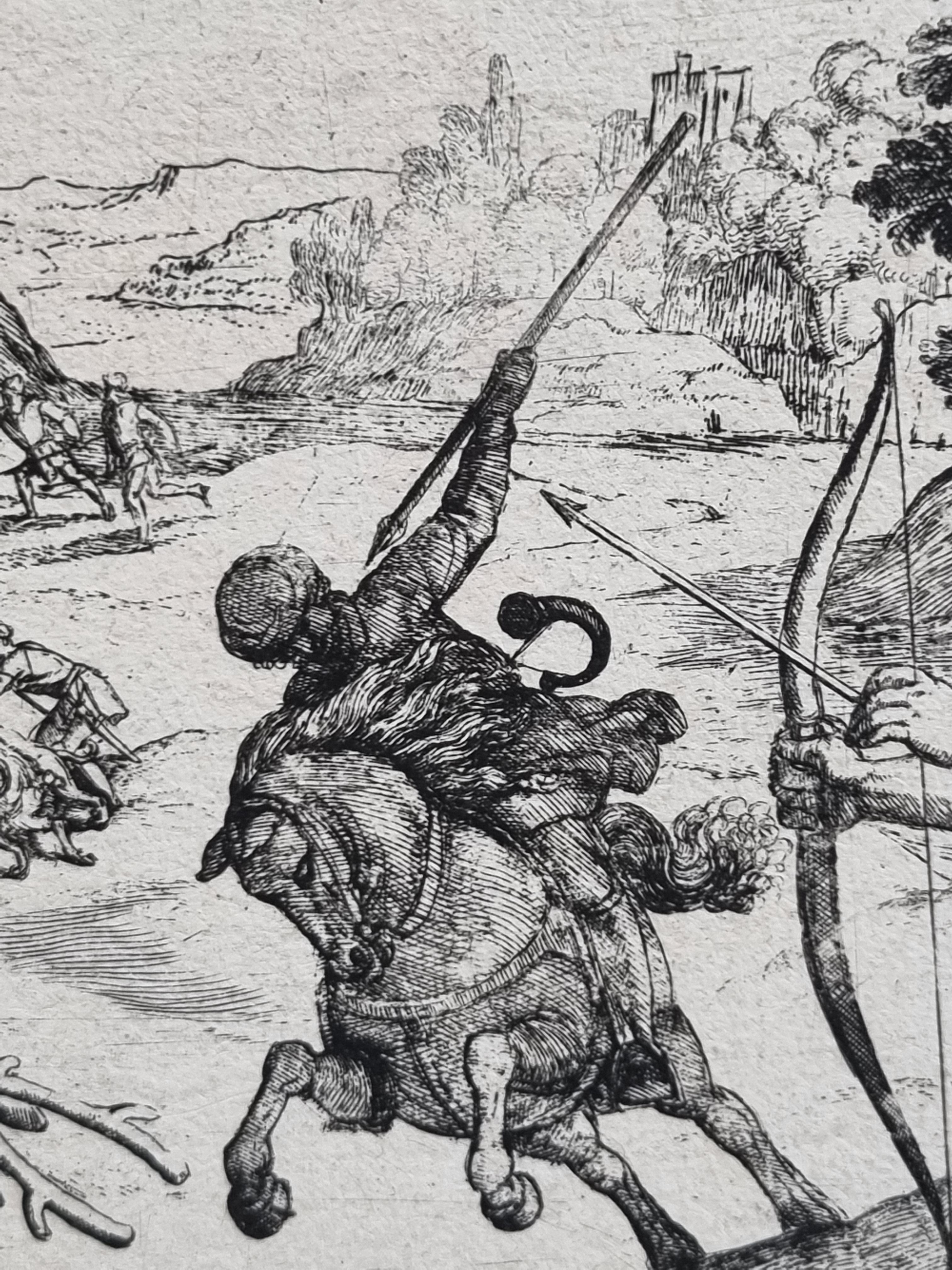 17. Jahrhundert „Diana's Hirsch und Fledermaus Jagd“ Radierung von Antonio Tempesta im Zustand „Gut“ im Angebot in Cagliari, IT