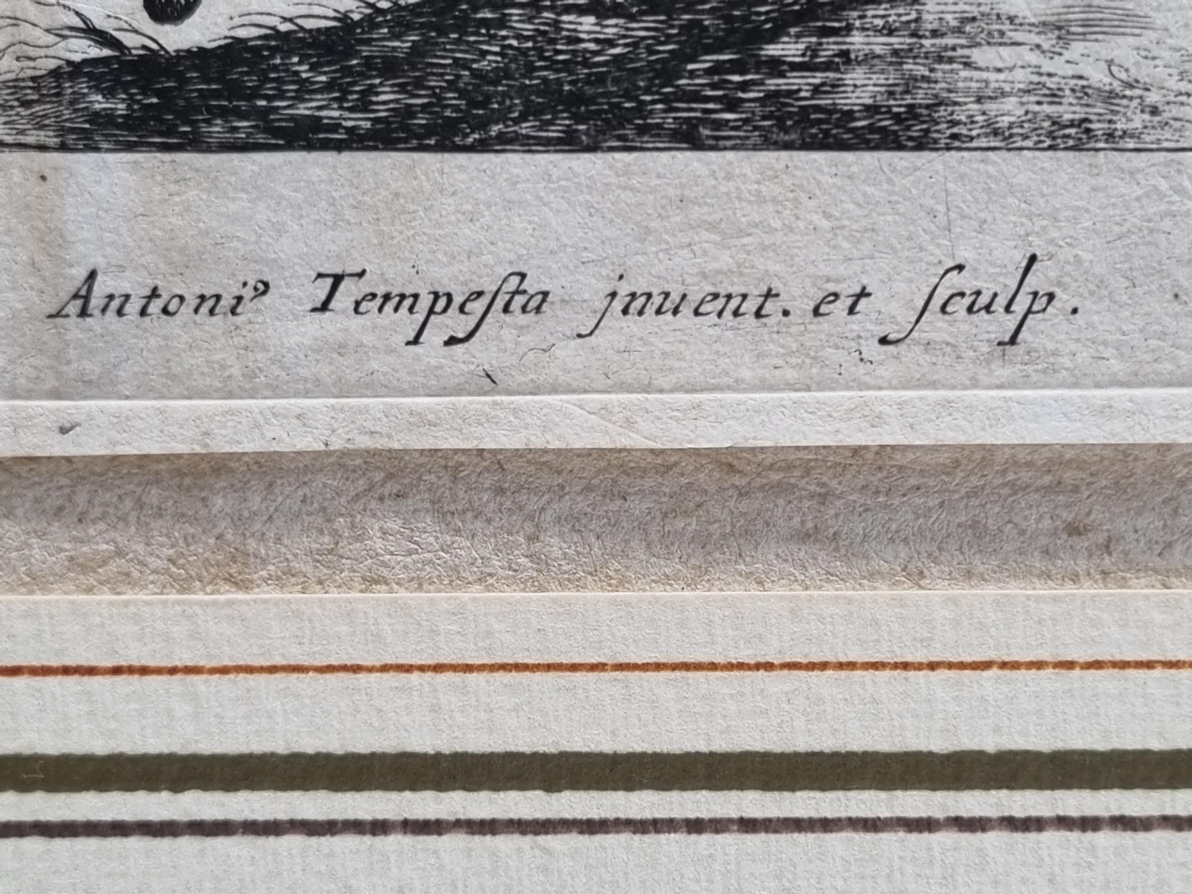 17. Jahrhundert „Diana's Hirsch und Fledermaus Jagd“ Radierung von Antonio Tempesta (Papier) im Angebot