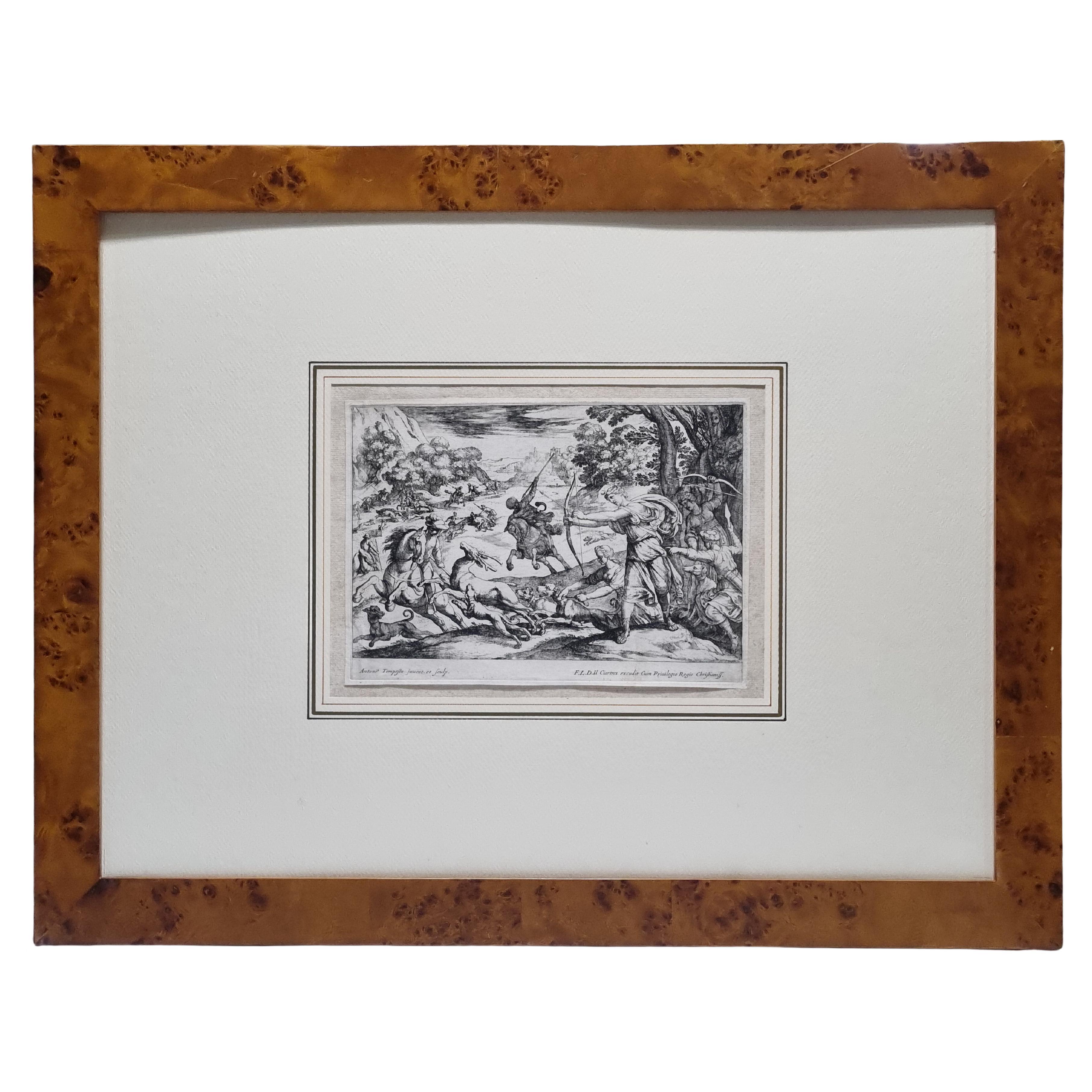 17th Century "Diana's Deer and Boar Hunt" Etching by Antonio Tempesta