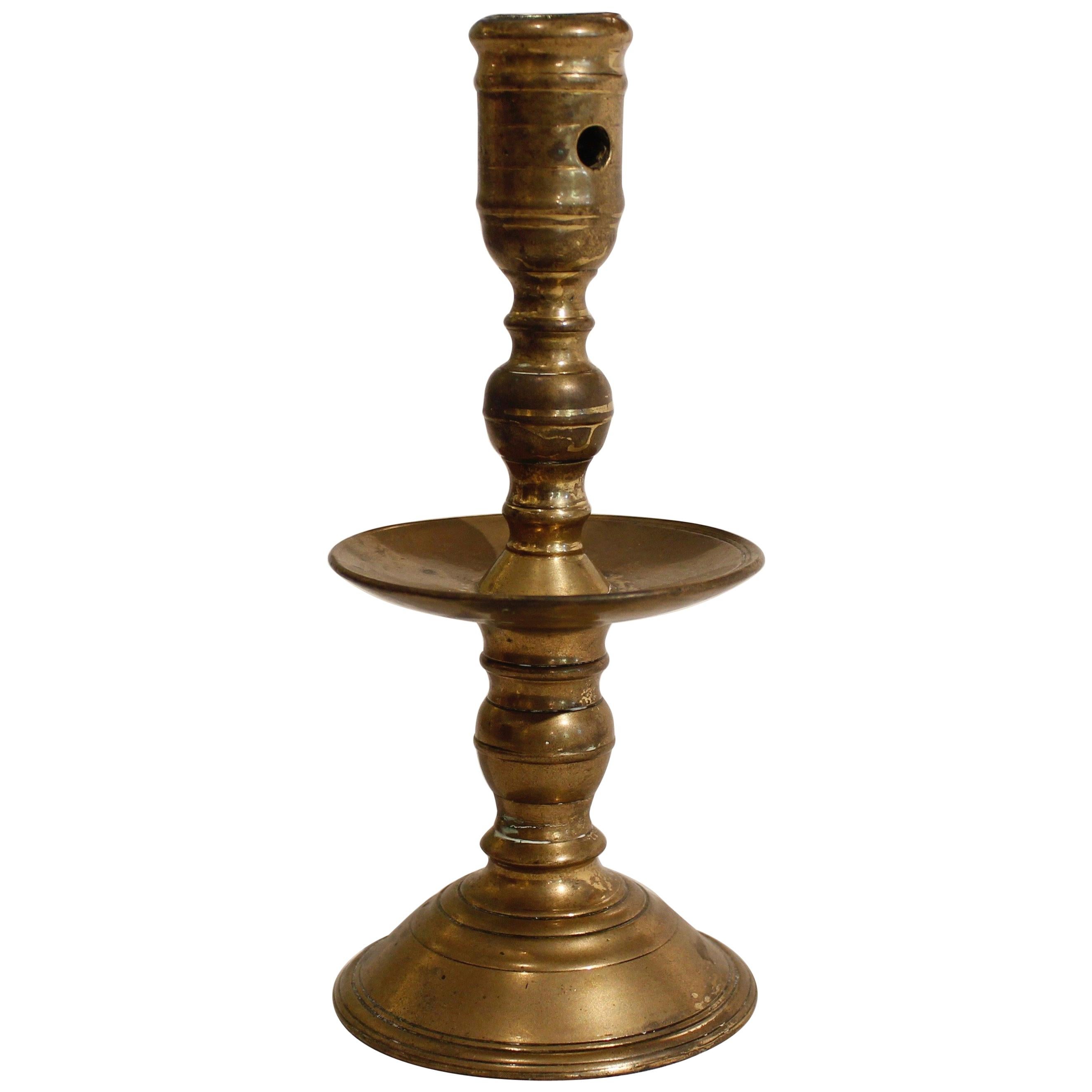 17th Century Dutch Brass Hemskirk Candlestick For Sale