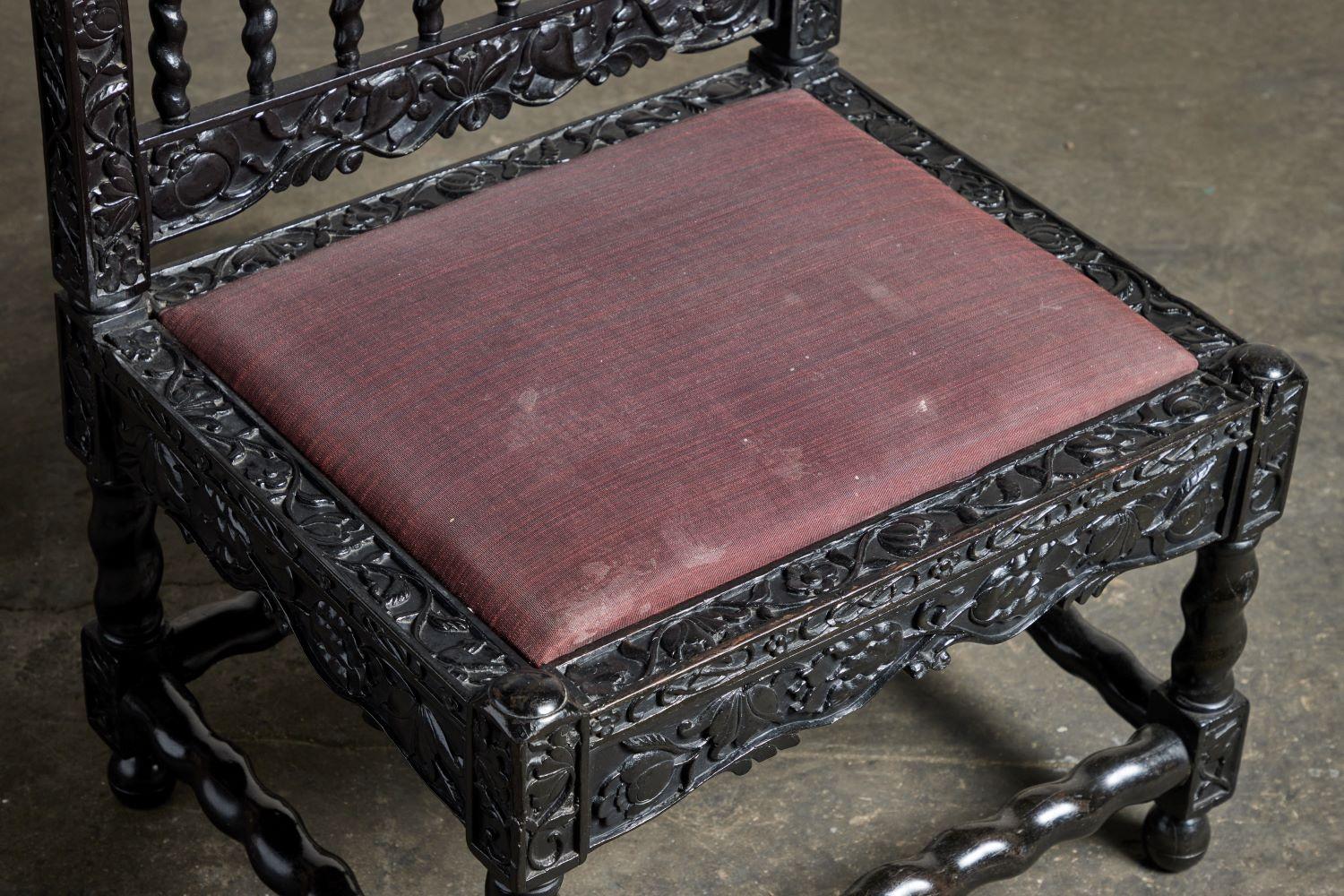 Wood 17th Century Dutch Colonial Ebony Side Chair For Sale