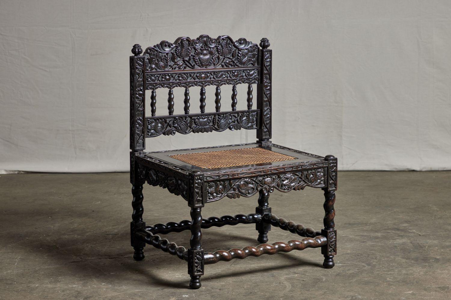 17th Century Dutch Colonial Ebony Side Chair For Sale 1