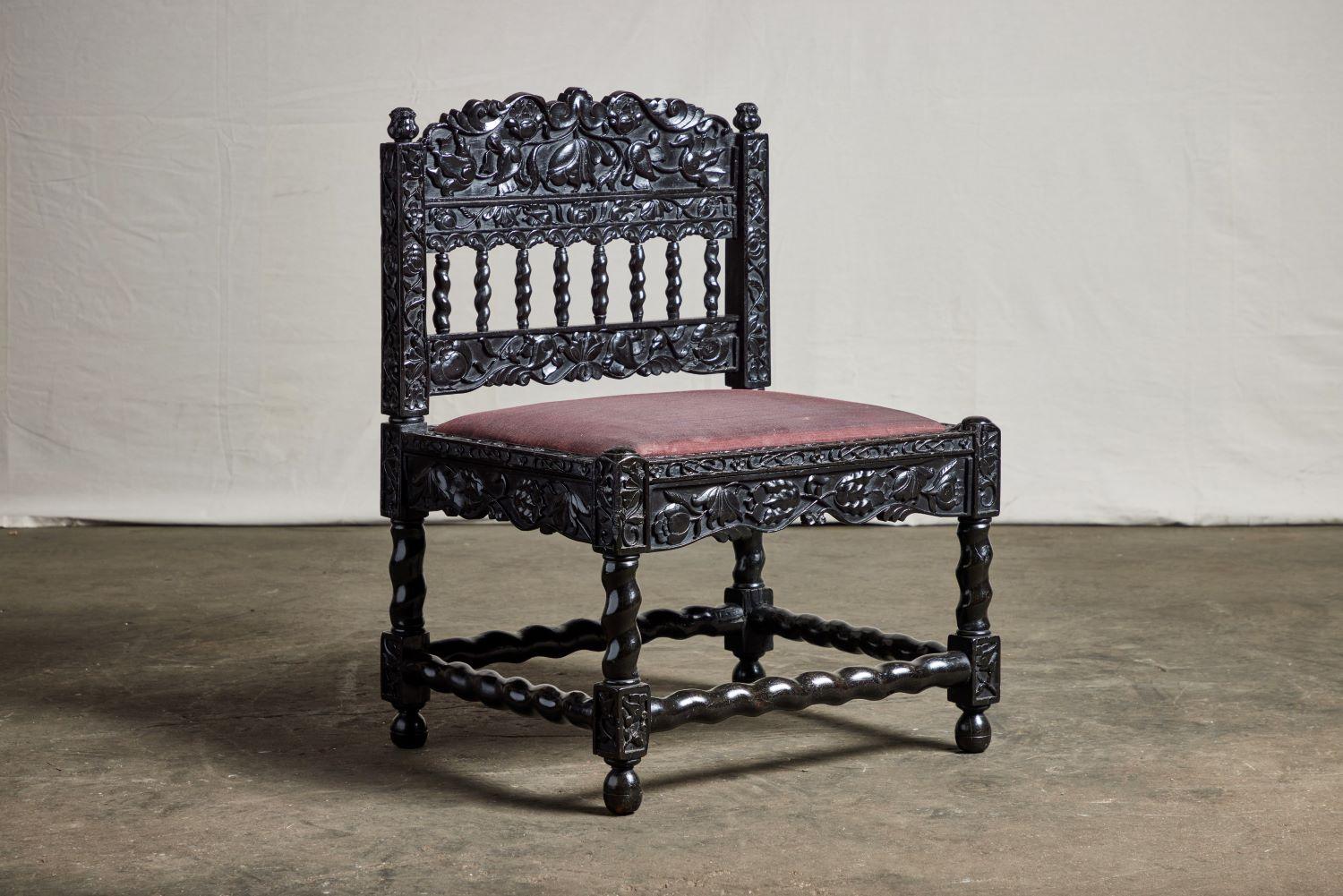 17th Century Dutch Colonial Ebony Side Chair For Sale 2