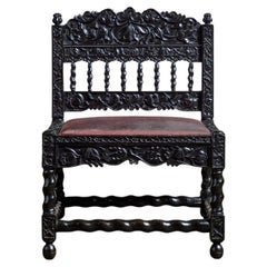 Chaise d'appoint coloniale hollandaise du 17ème siècle en ébène