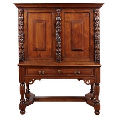 17th Century Dutch-Colonial Indonesian Sono Keeling Foliate Cabinet on Stand