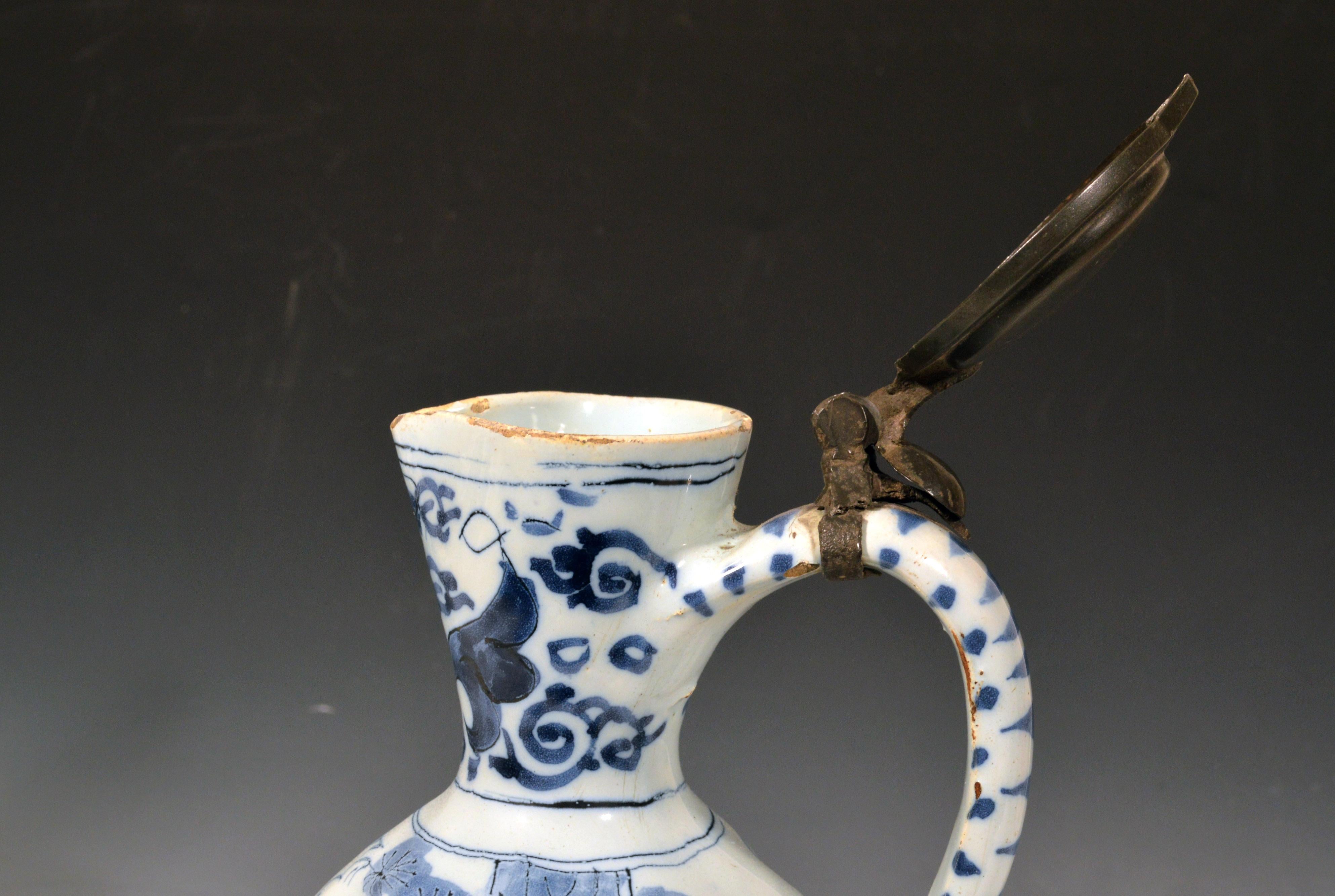 Chinoiserie 17th Century Dutch Delft Blue and White Jug, circa 1680