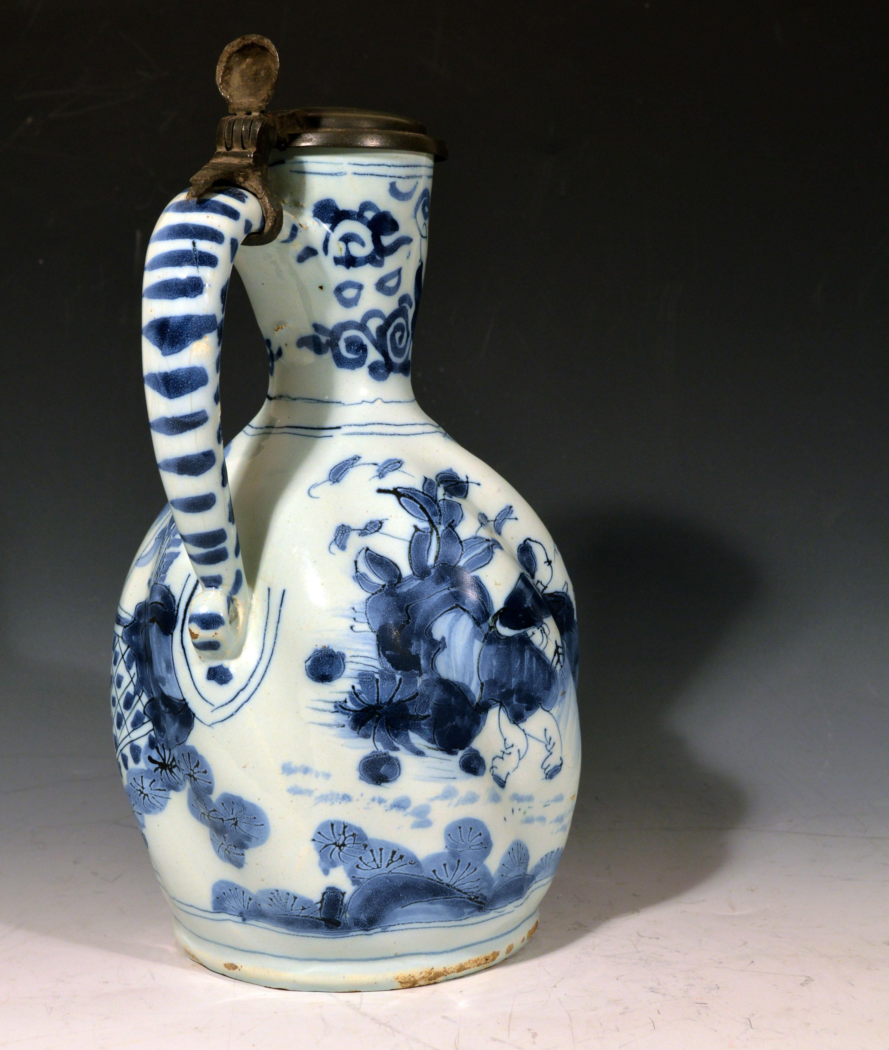 17th Century Dutch Delft Blue and White Jug, circa 1680 In Good Condition In Downingtown, PA