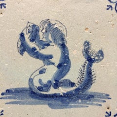 Azulejo de Delft holandés del siglo XVII con decoración de un sireno