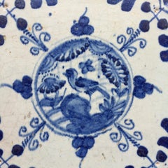 17th Century Dutch Delft Tile in Chinese Wanli Style with bird