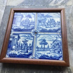 17th century Dutch Delft Tile Panel with Figures in Landscapes
