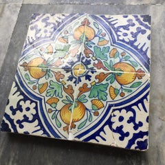 17th century Dutch Delft Tile Panel with Pomegranates, consisting of four tiles.