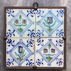 17th century Dutch Delft Tile Panel with Tulips and Fritillaries, Tulip Tile.