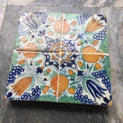 17th century Dutch Delft Tile Panel with Tulips and Pomegranates