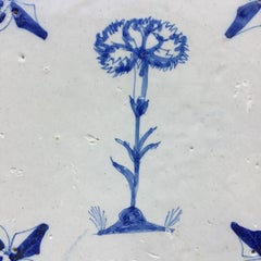17th Century Dutch Delft Tile with Decoration of a Carnation Flower