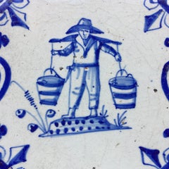 17th Century Dutch Delft Tile with Decoration of a Dutch Milkman