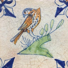 17th Century Dutch Delft Tile with Decoration of a Predator Bird